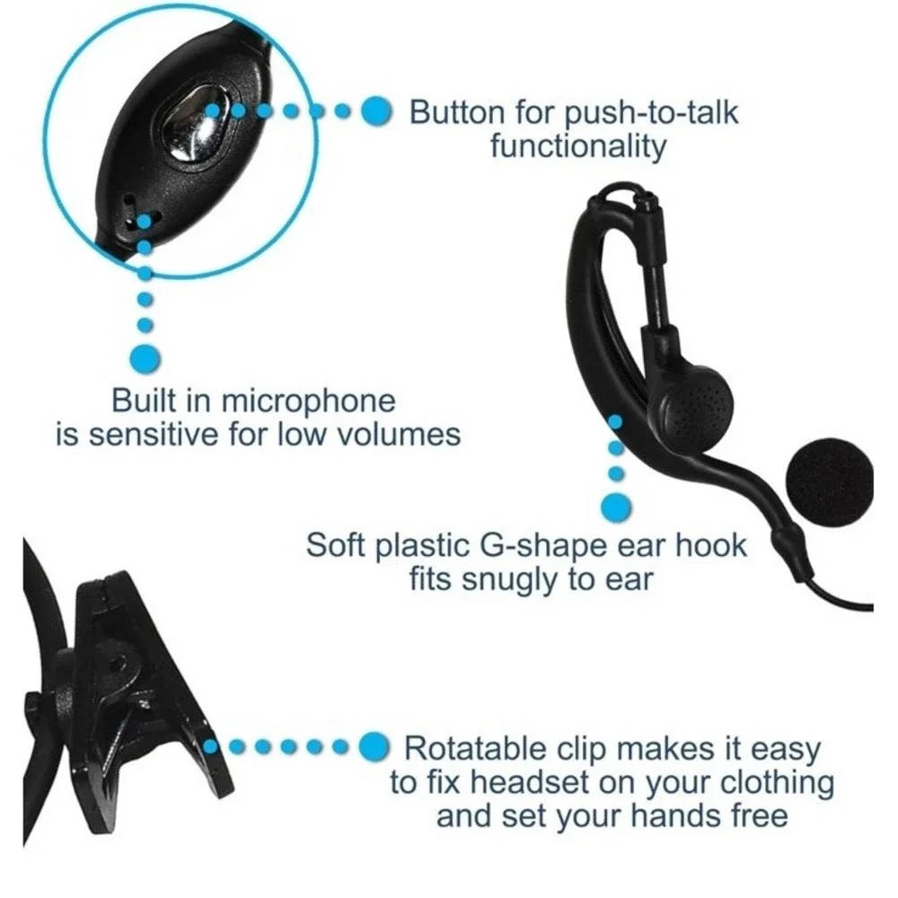 2-Pin HQRP Mic Headset Earpiece Radio Boafeng, Wouxun, and KayTom